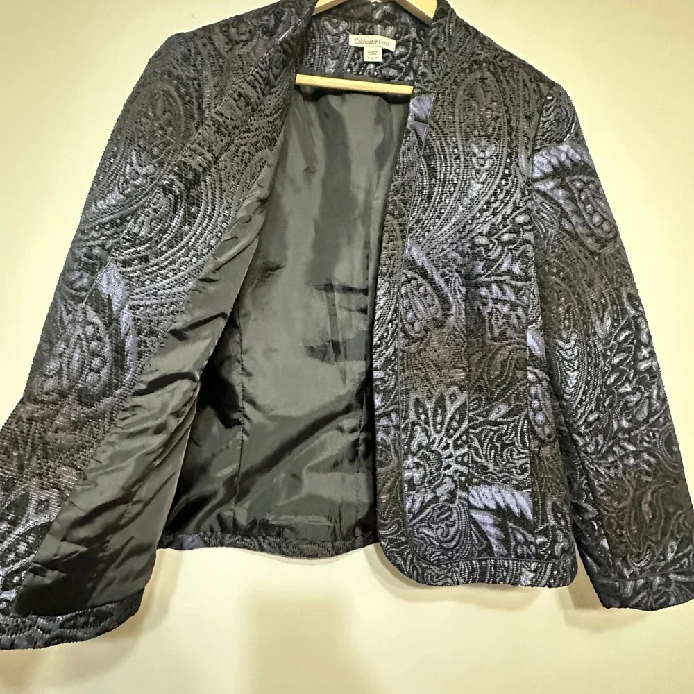 Coldwater‎ Creek Womens Brocade Open Front Blazer Jacket Size L 14-16 Classic
